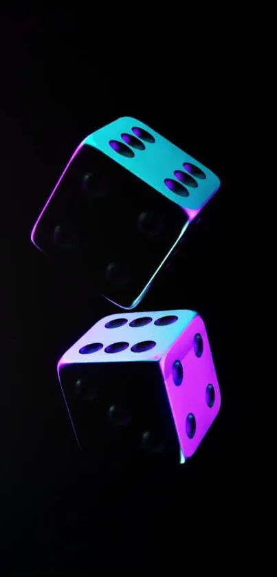 Neon dice with glowing colors on a dark background.