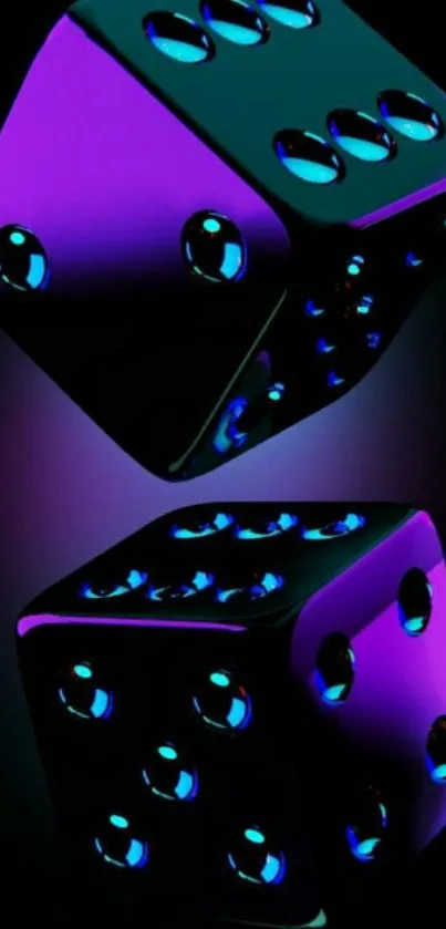 Neon dice with glowing purple design.