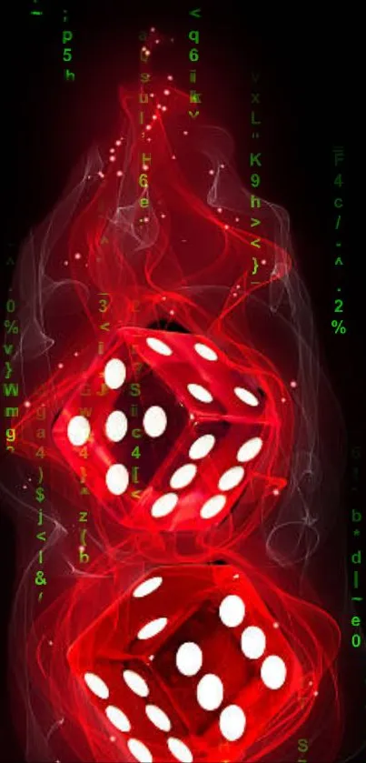 Futuristic neon dice with glowing codes.