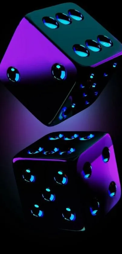 Two glowing neon dice against a black background.