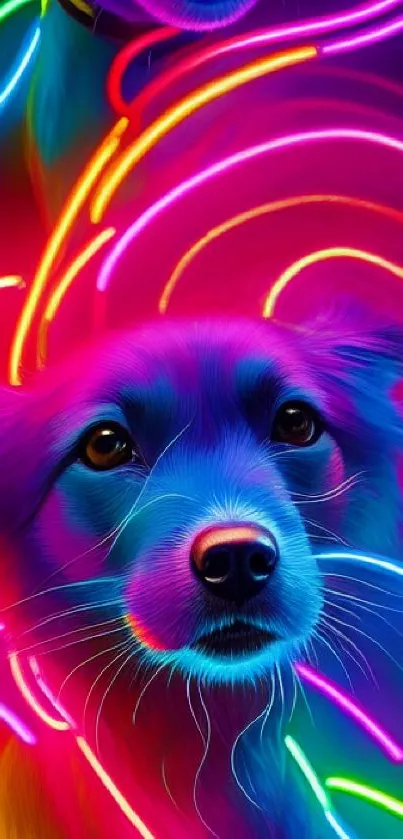 A neon dog art wallpaper with vibrant glowing colors.