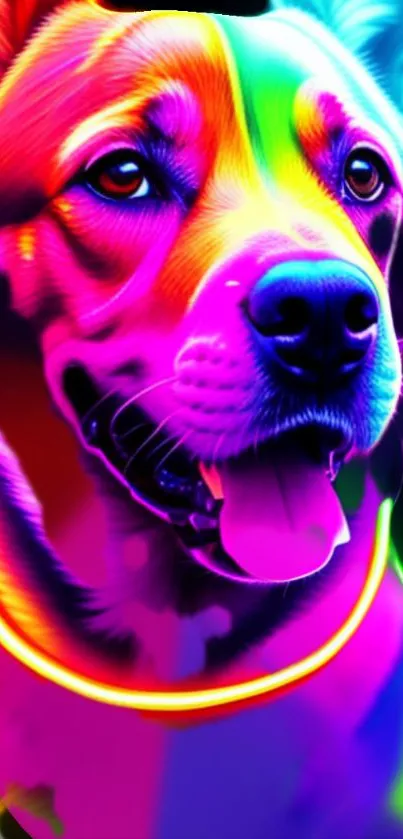 Vibrant neon art of a colorful dog.