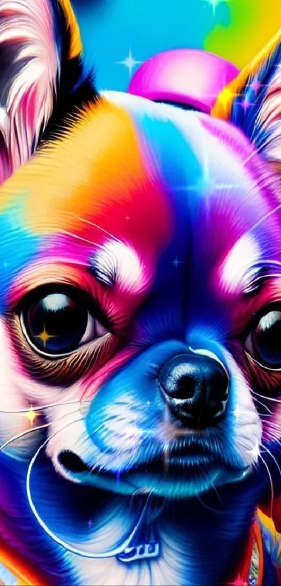 Vibrant neon dog art wallpaper with colorful design.