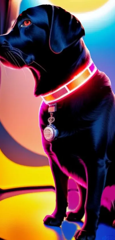 Artistic neon dog wallpaper with vibrant colors.