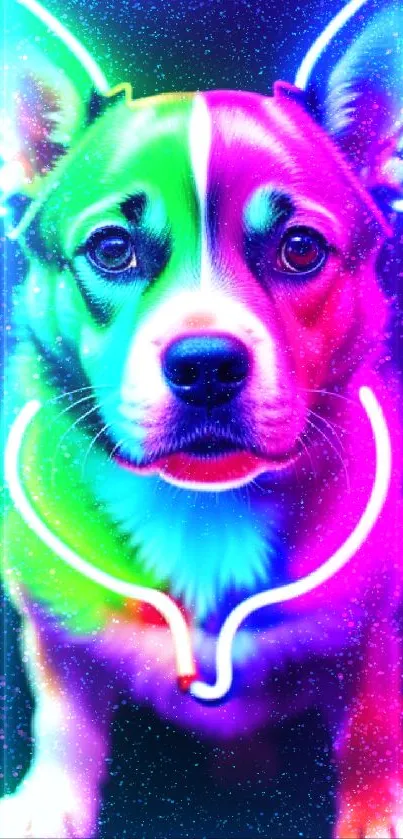 Colorful neon dog mobile wallpaper with vibrant green hues.