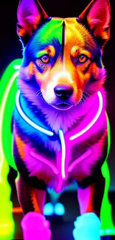 Colorful neon dog wallpaper in vibrant hues.