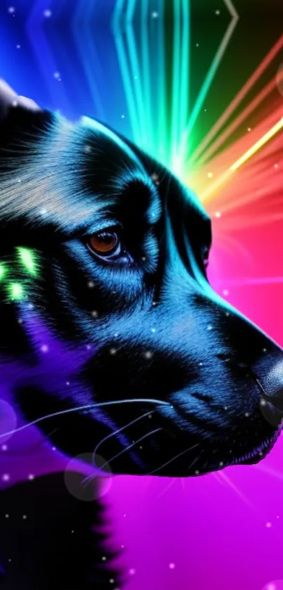 Neon dog wallpaper with vibrant colors and futuristic design.