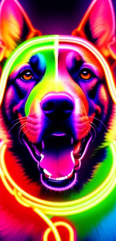 Vibrant neon dog artwork with bright colors and striking design.