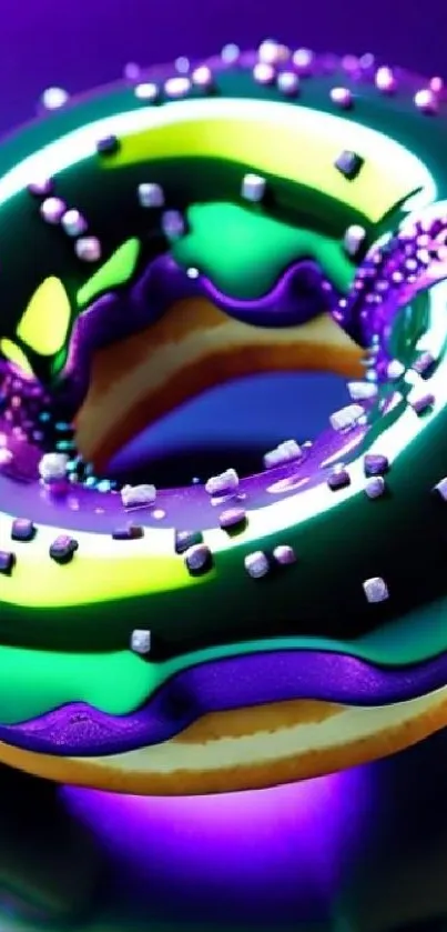 Vibrant neon donut mobile wallpaper with colorful sprinkles.