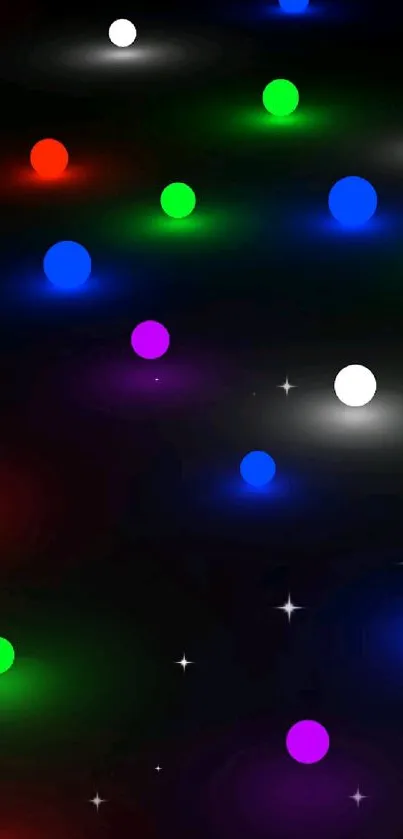 Vibrant neon-colored spheres on a dark background wallpaper.