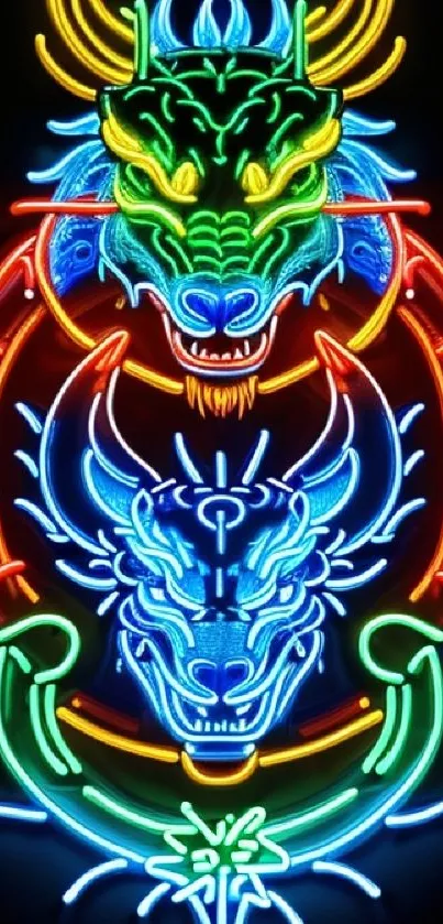 Colorful neon dragon wall art with vibrant design and intricate details.