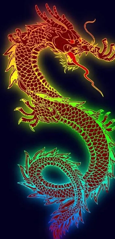 Vibrant neon dragon artwork on a dark background.