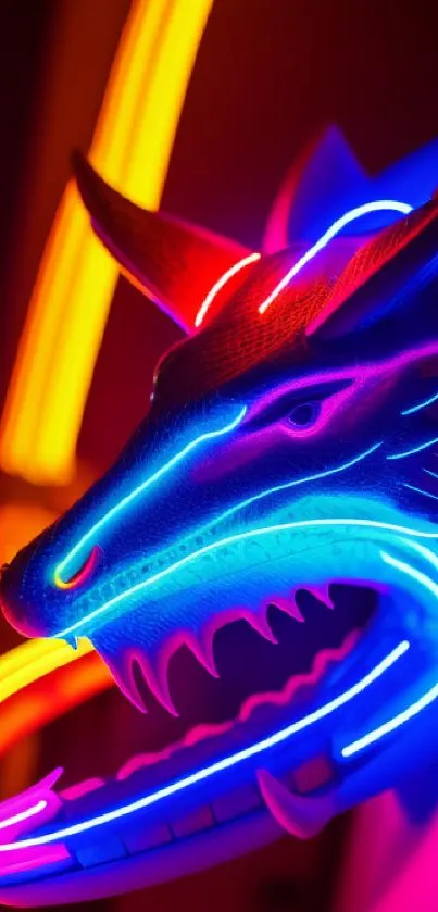 Vibrant neon dragon design with bright pink and orange lights.