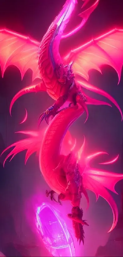 Neon dragon art with vibrant pink wings.