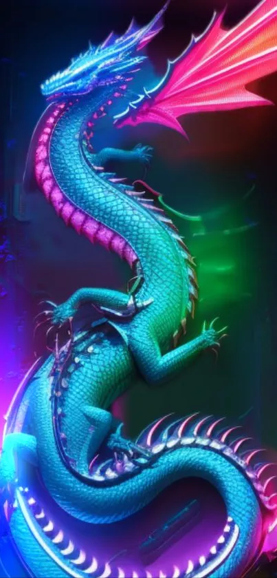 Vibrant neon dragon illustration for mobile wallpaper.