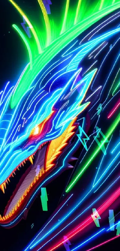 Neon dragon artwork with vibrant colors on a dark background.