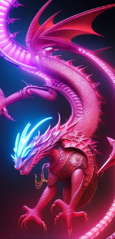 Vibrant neon dragon artwork in hot pink shades on black background.