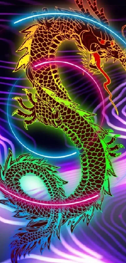 Colorful neon dragon wallpaper with vibrant, swirling patterns.