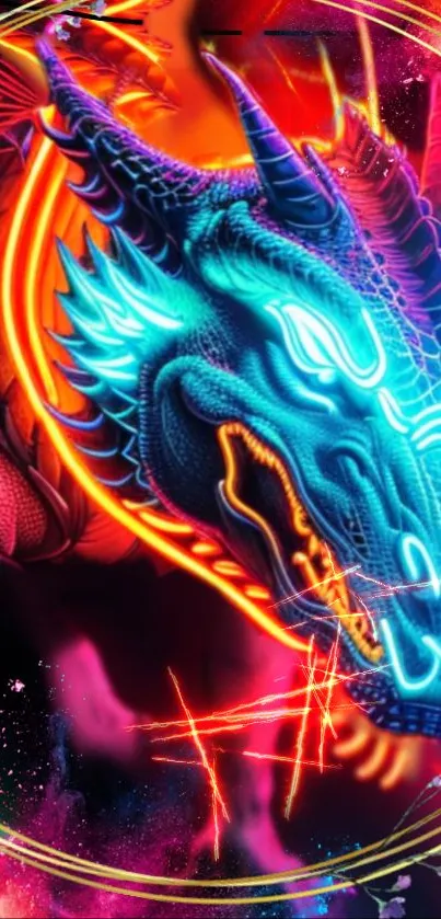 Vibrant neon dragon with glowing colors