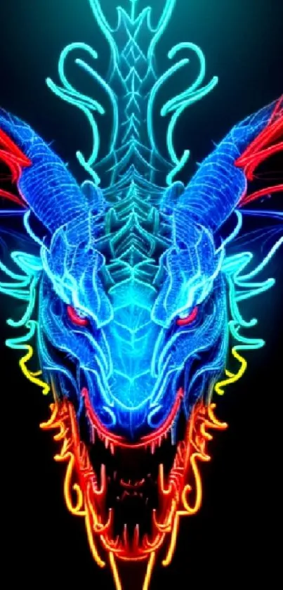 Vibrant neon dragon with electric blue design, ideal for mobile wallpaper.