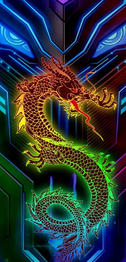 Neon dragon with vibrant, futuristic design on wallpaper.