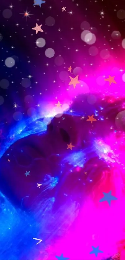 Neon dreamscape wallpaper with pink and blue hues.