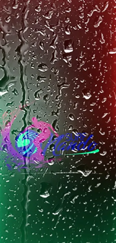 Mobile wallpaper with neon lights and raindrop effects.