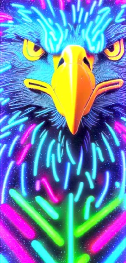 Neon eagle artwork with vibrant colors on a black background.