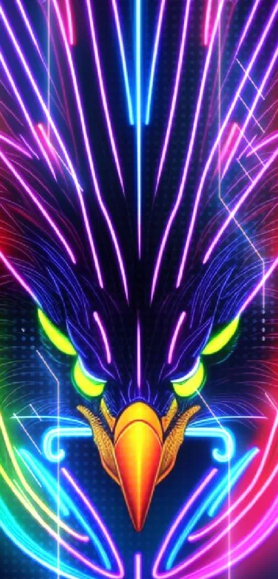 Bright neon eagle with vivid colors and bold design for mobile wallpaper.