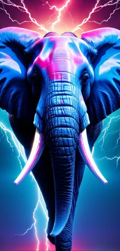 Neon elephant with vivid lightning in digital art wallpaper.