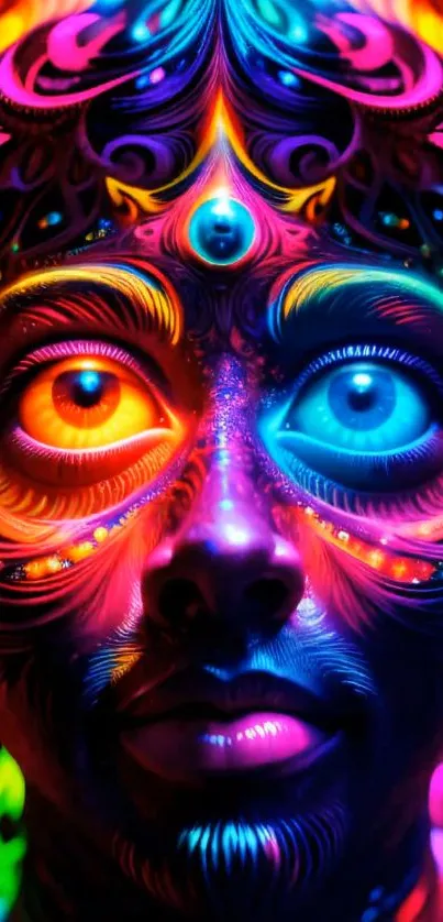 Colorful neon face with psychedelic patterns