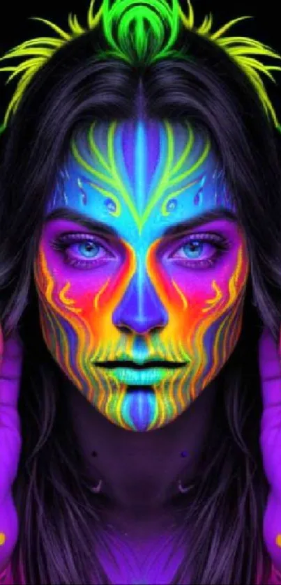 Neon face art mobile wallpaper with vibrant and intricate designs.