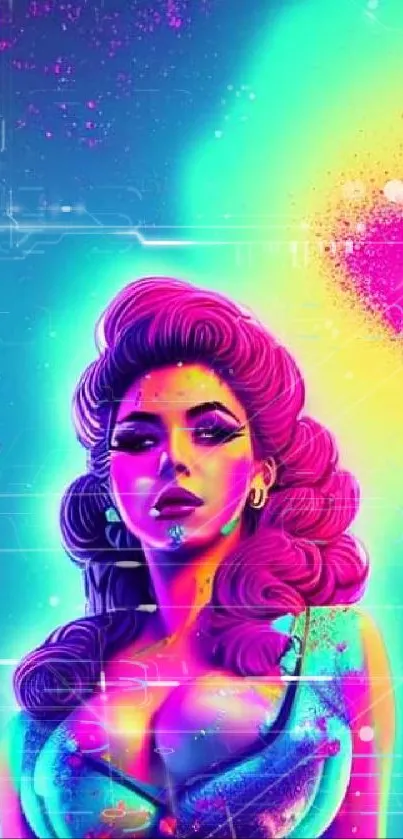 Vibrant neon fantasy art wallpaper for mobile devices.