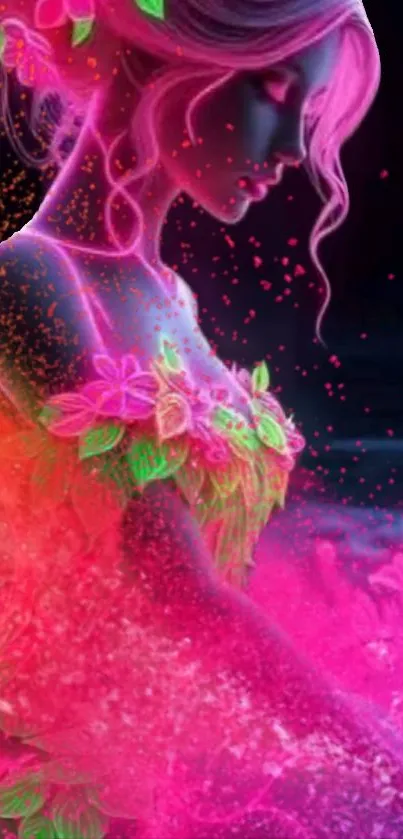 Vibrant neon fantasy artwork with flowers in pink and yellow colors.