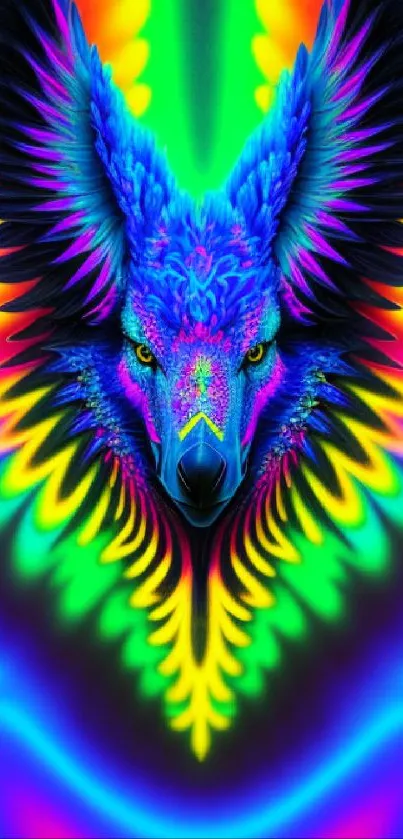 Vibrant neon fantasy bird art with colorful details for phone wallpaper.