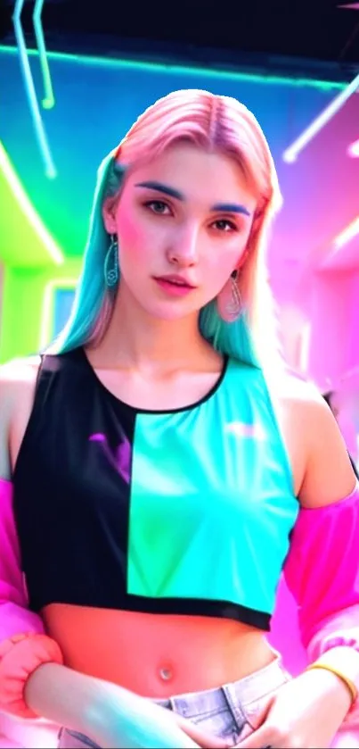 Vibrant neon fashion wallpaper with a trendy aesthetic and colorful neon lights.