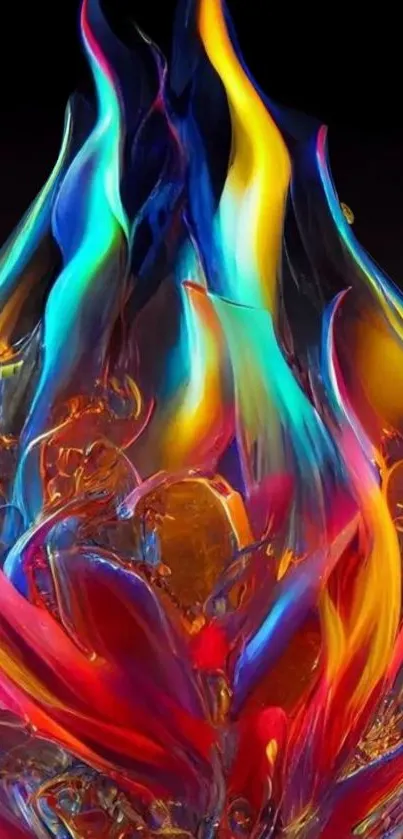 Vibrant neon flame abstract wallpaper design for mobile devices.