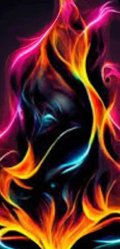 Vibrant neon flame mobile phone wallpaper.