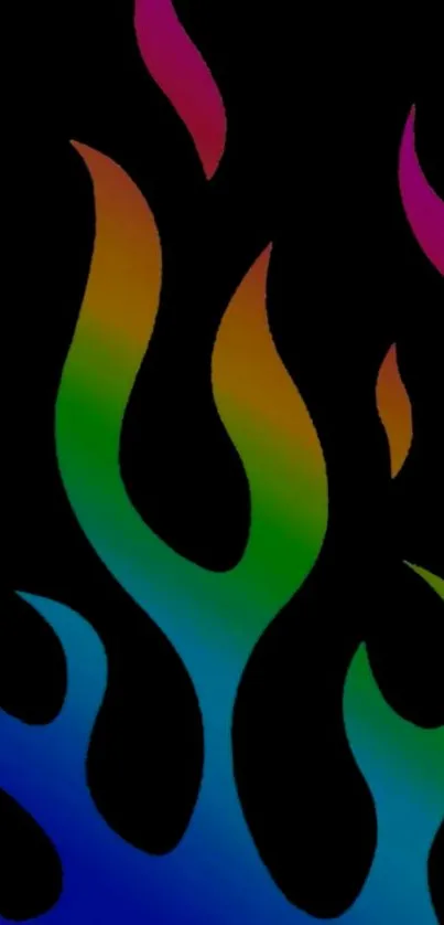 Colorful neon flames with gradient on a dark background.