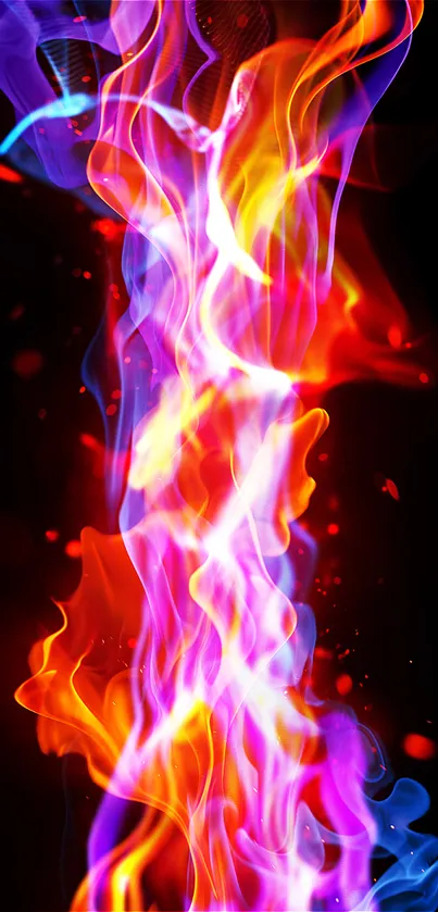 Vibrant neon flames in abstract design on a dark background.