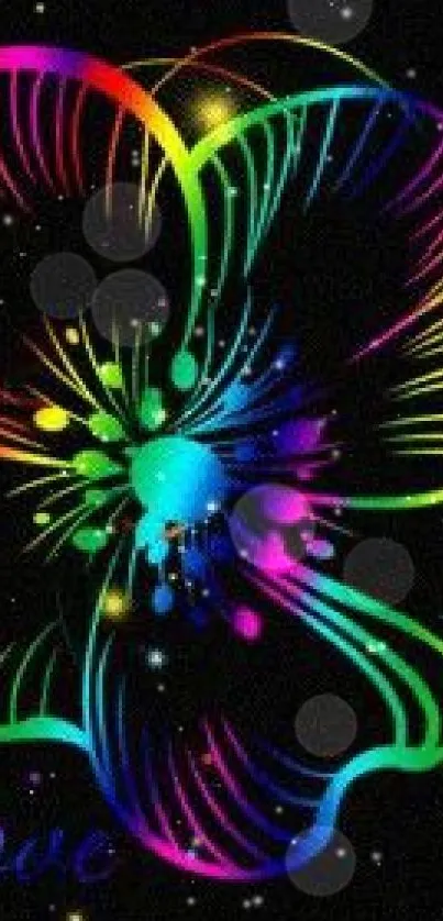 Vibrant neon flower art against a black background.