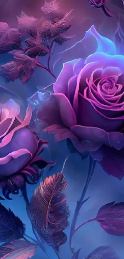 Vibrant purple roses on a neon background