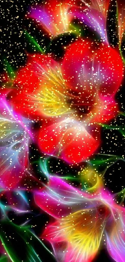 Vibrant neon floral wallpaper with glowing abstract designs.