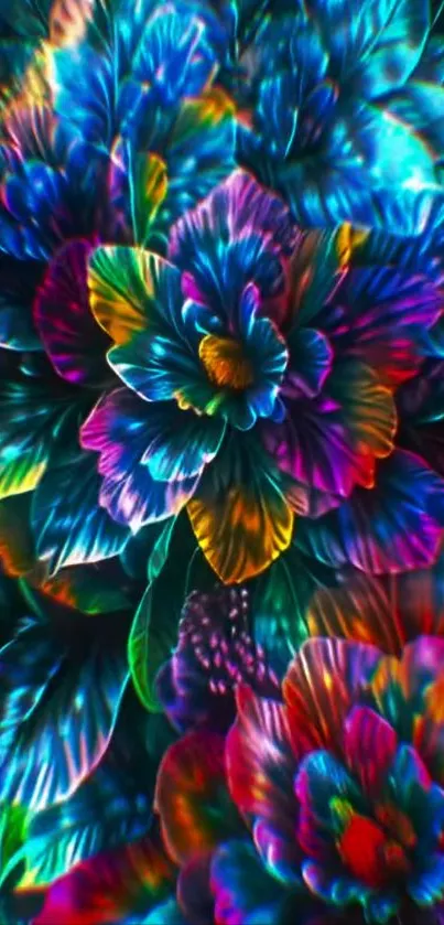 Vibrant neon floral abstract wallpaper with vivid colors.