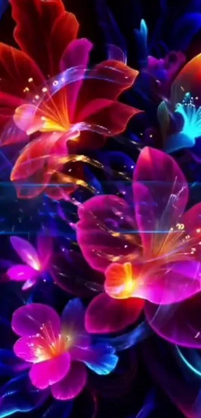Neon-colored floral digital artwork with vibrant hues