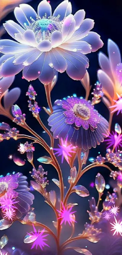 Vibrant neon floral wallpaper with glowing flowers.