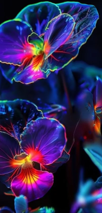 Neon-colored digital floral wallpaper with vibrant hues.