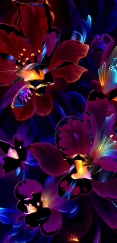 Vibrant and colorful neon floral wallpaper design.