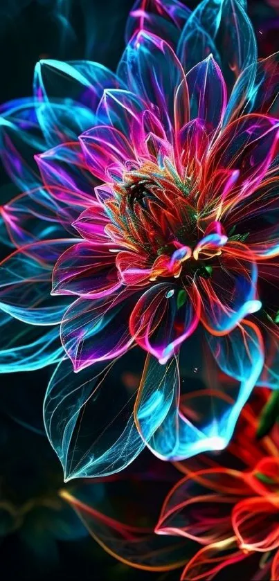 Neon flower art wallpaper with vibrant colors.