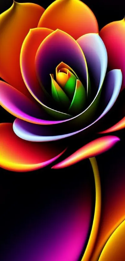 Vibrant neon flower against a dark background.